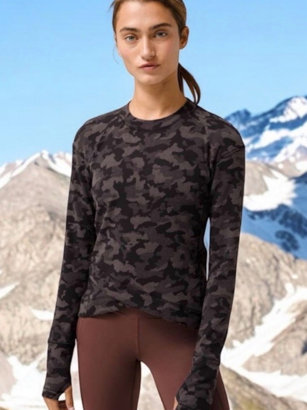Lululemon Rulu Close To Crossing Long Sleeve Top Heritage Camo Black Gray Size 4